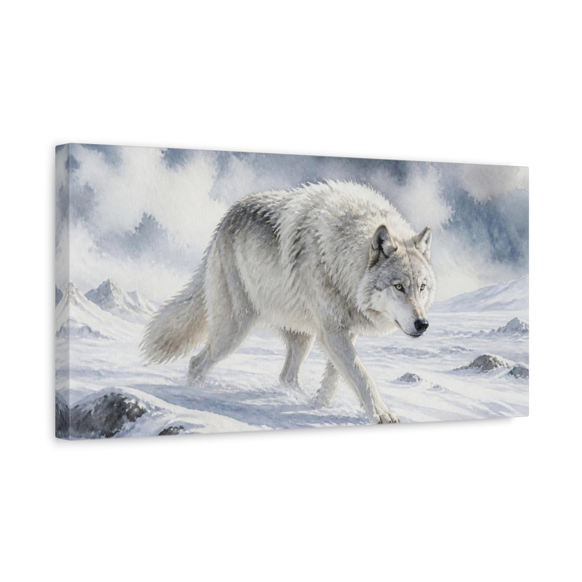 Side Mockup 3. Arctic Wolf Animals shown as canvas print