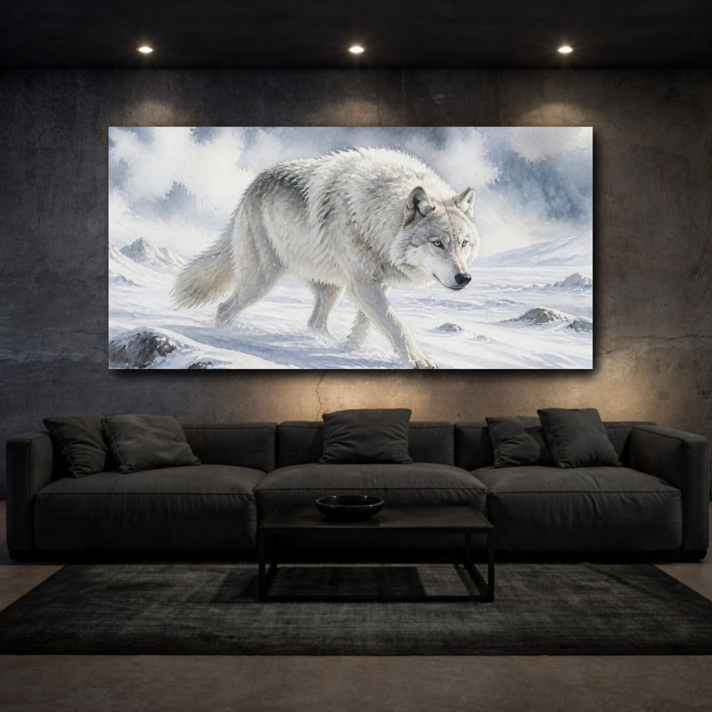 Mockup 3. Arctic Wolf Animals shown as canvas print