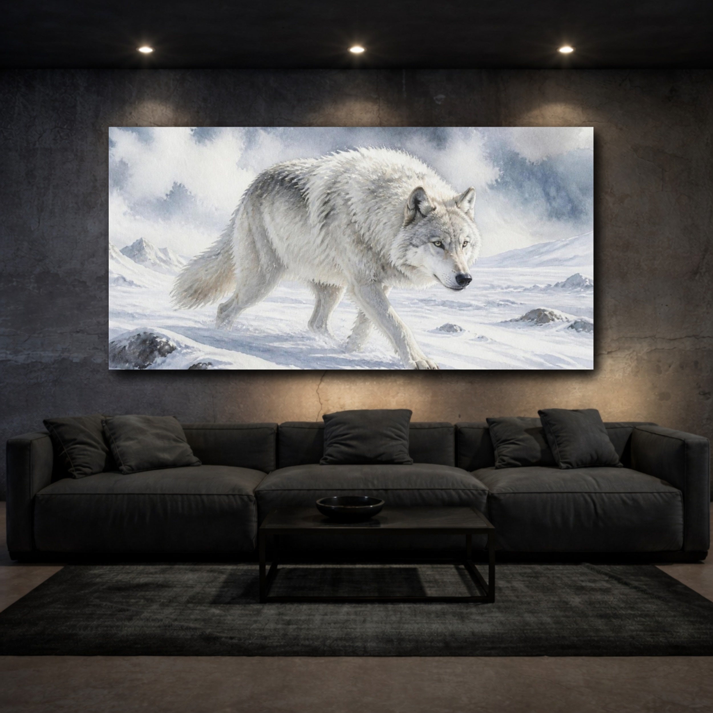 Mockup 3. Arctic Wolf Animals shown as canvas print