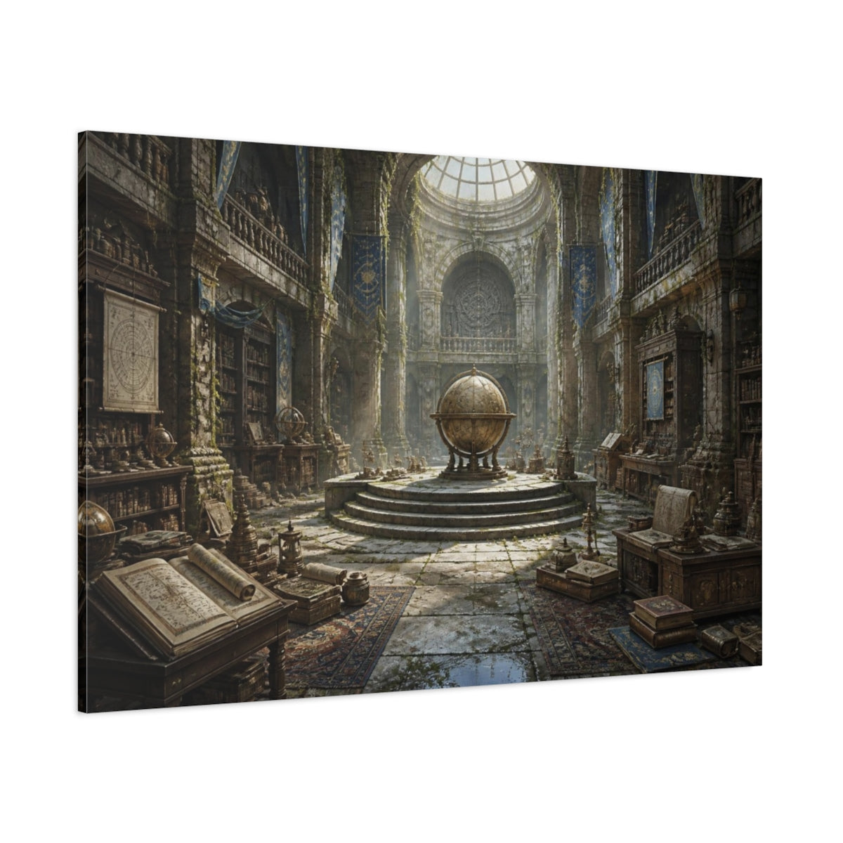 Side Mockup 1. Armillary Globe Library shown as canvas print