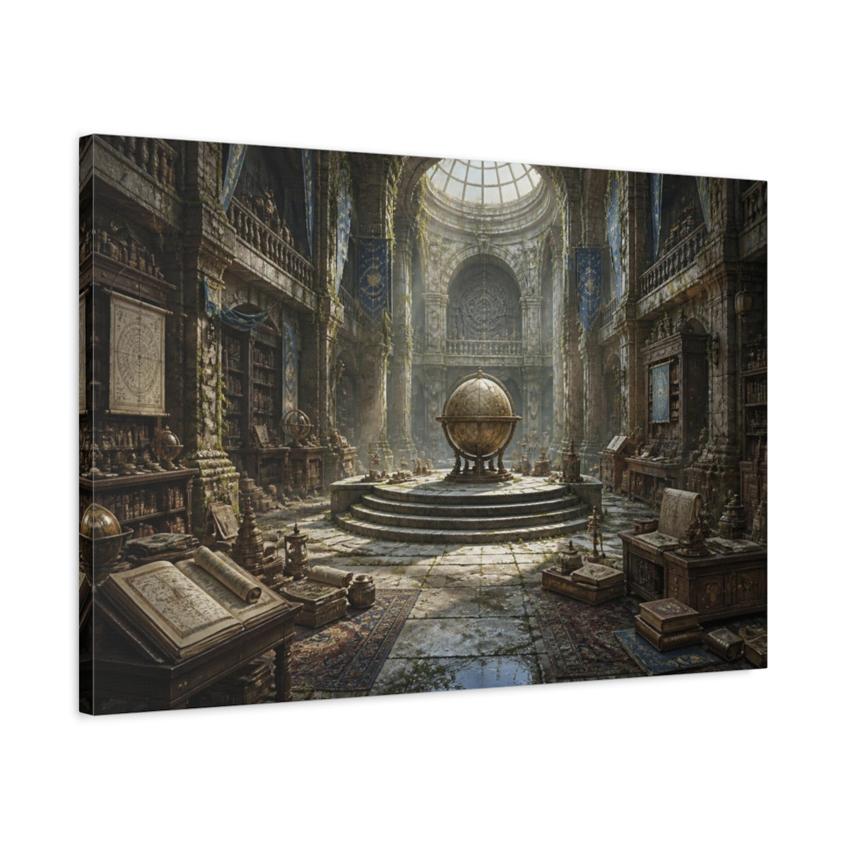 Side Mockup 2. Armillary Globe Library shown as canvas print