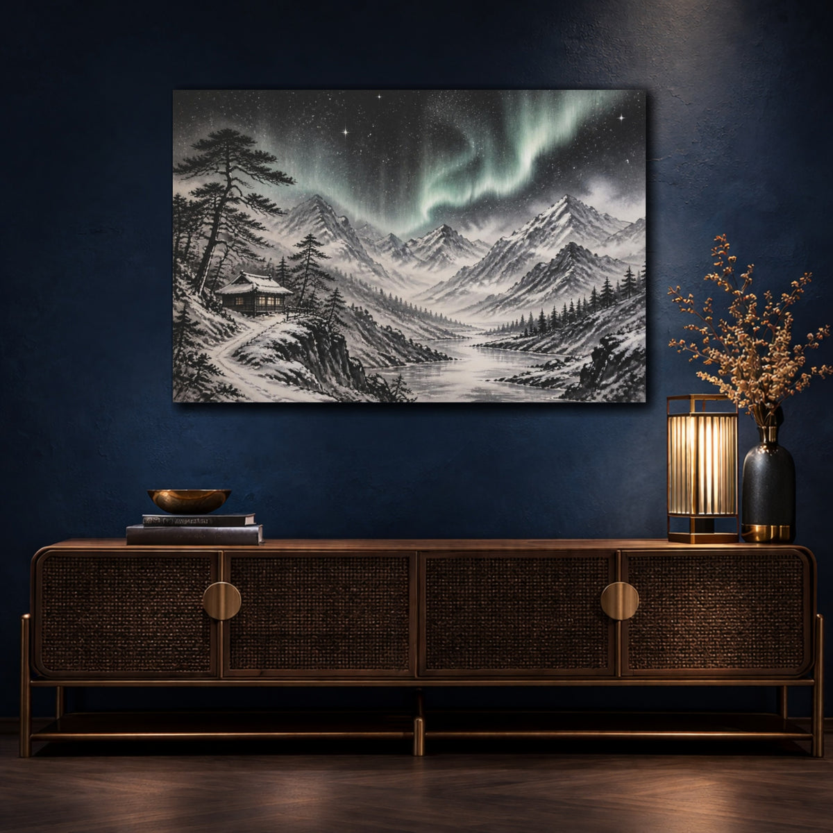 Mockup 4. Aurora Mountain Landscape shown as canvas print