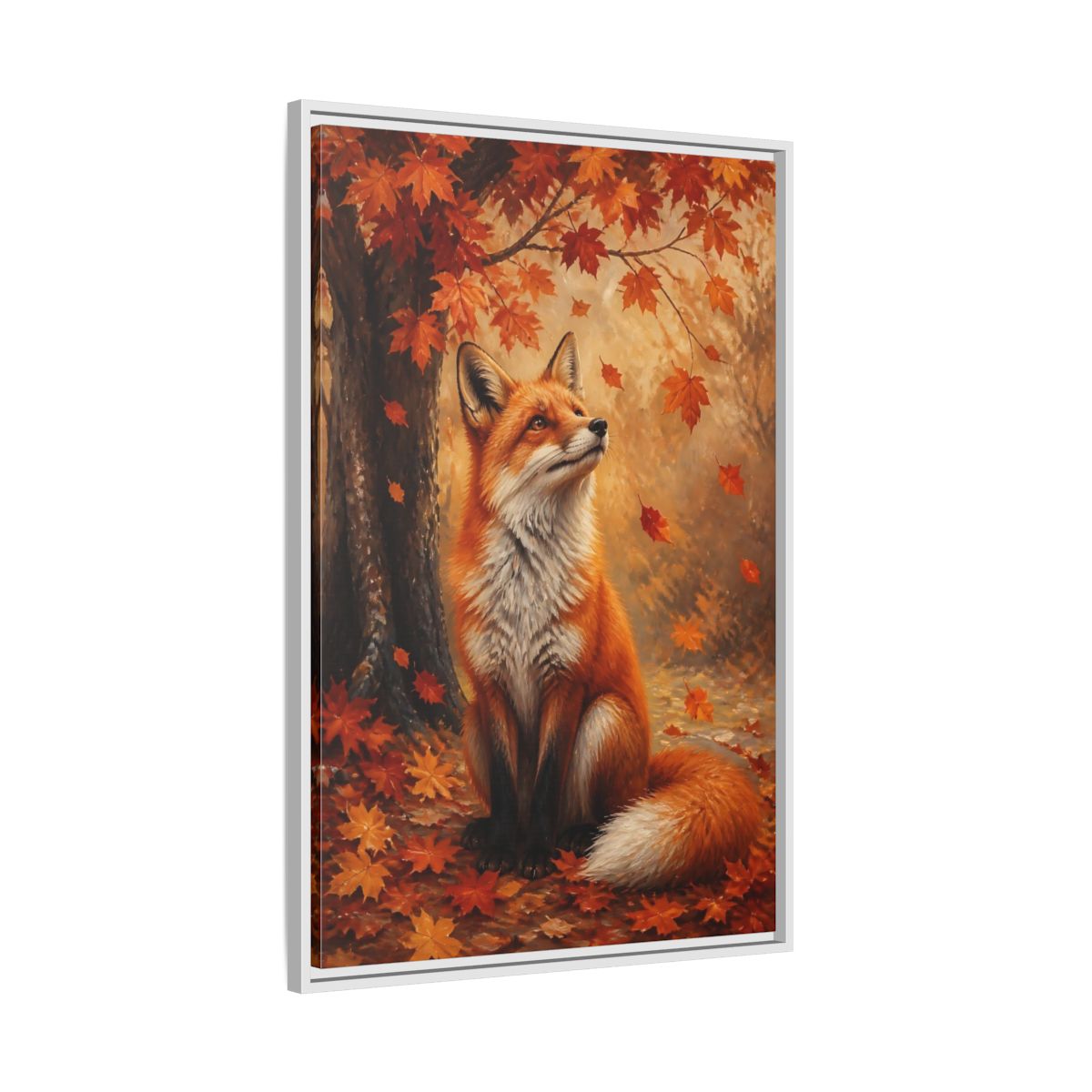 Side Mockup 9. Autumn Red Fox Portrait shown as framed canvas print