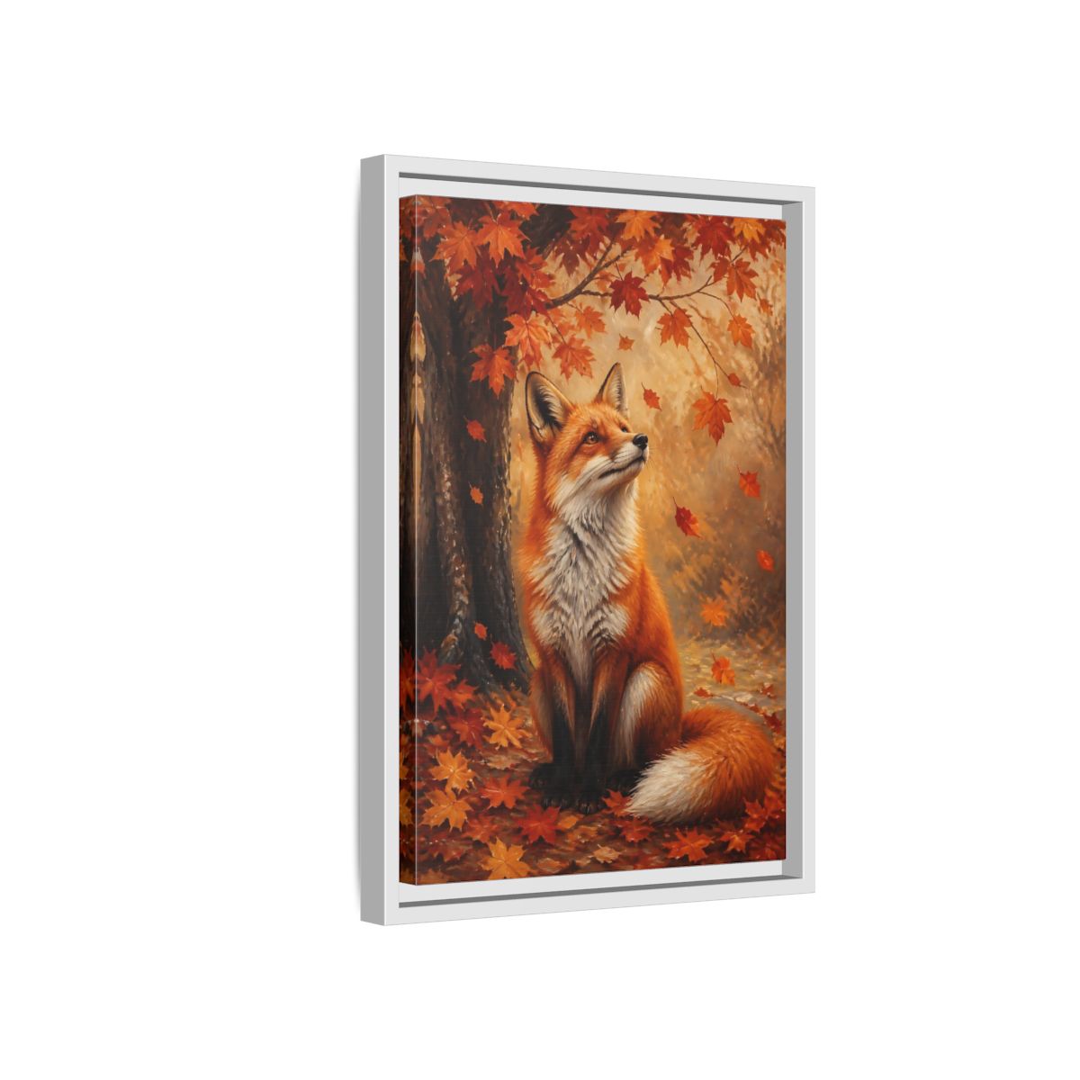 Side Mockup 4. Autumn Red Fox Portrait shown as framed canvas print