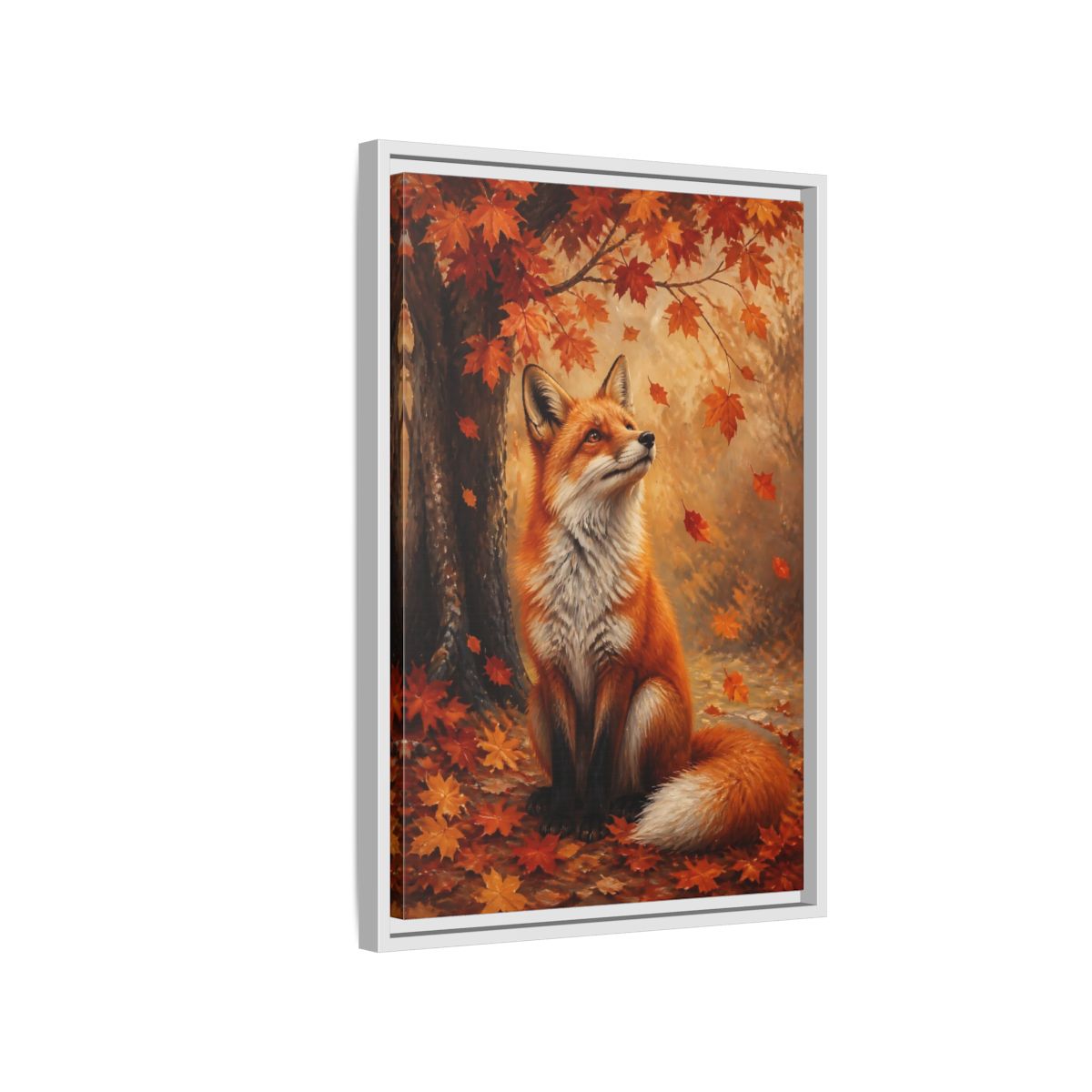 Side Mockup 1. Autumn Red Fox Portrait shown as framed canvas print