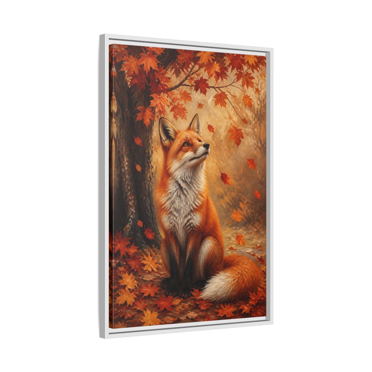 Side Mockup 10. Autumn Red Fox Portrait shown as framed canvas print