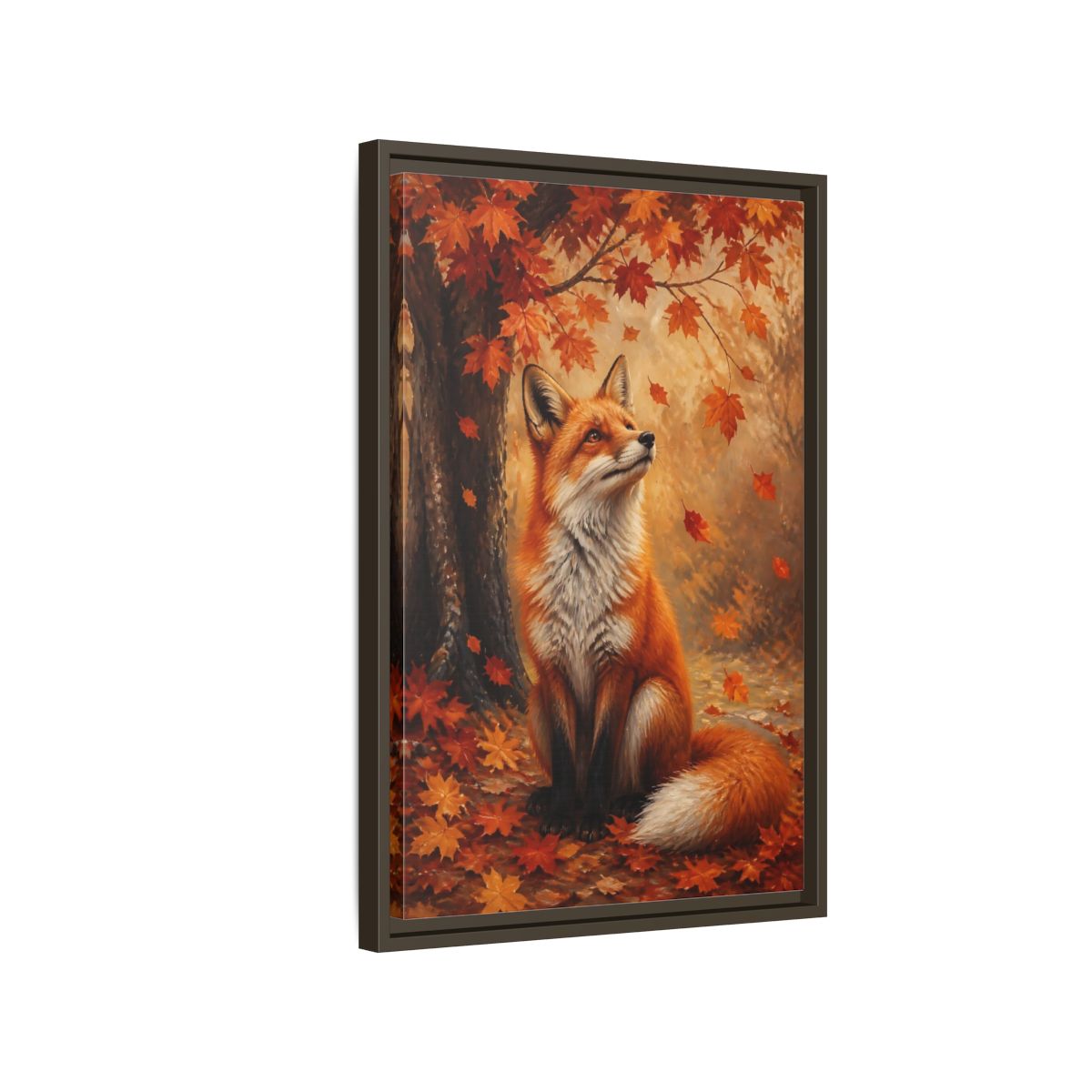 Side Mockup 2. Autumn Red Fox Portrait shown as framed canvas print