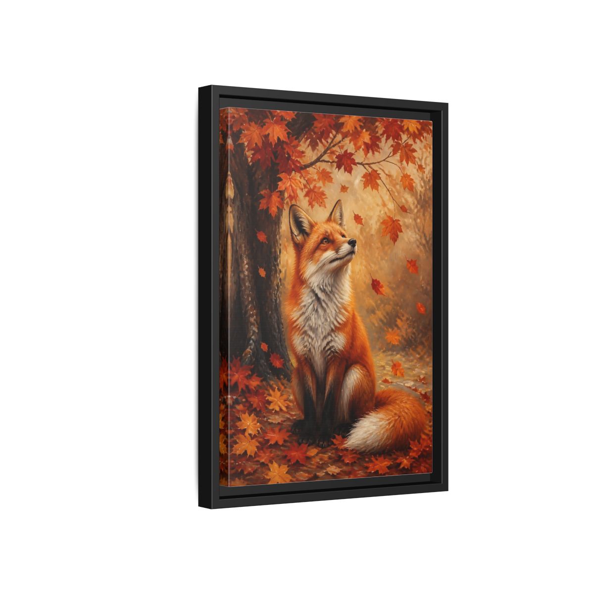 Side Mockup 6. Autumn Red Fox Portrait shown as framed canvas print