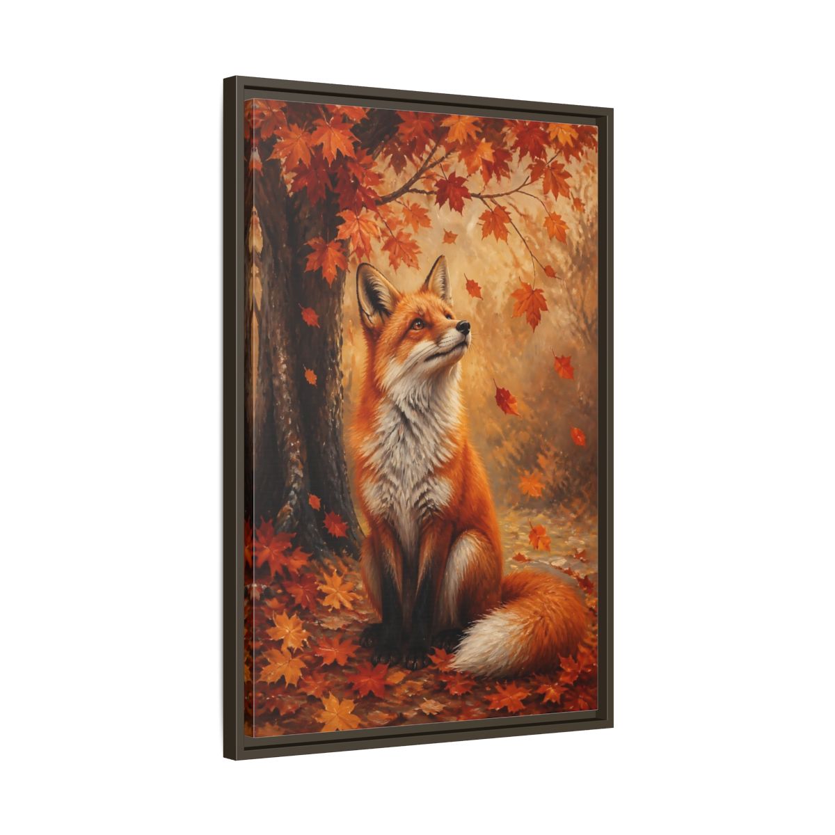 Side Mockup 11. Autumn Red Fox Portrait shown as framed canvas print