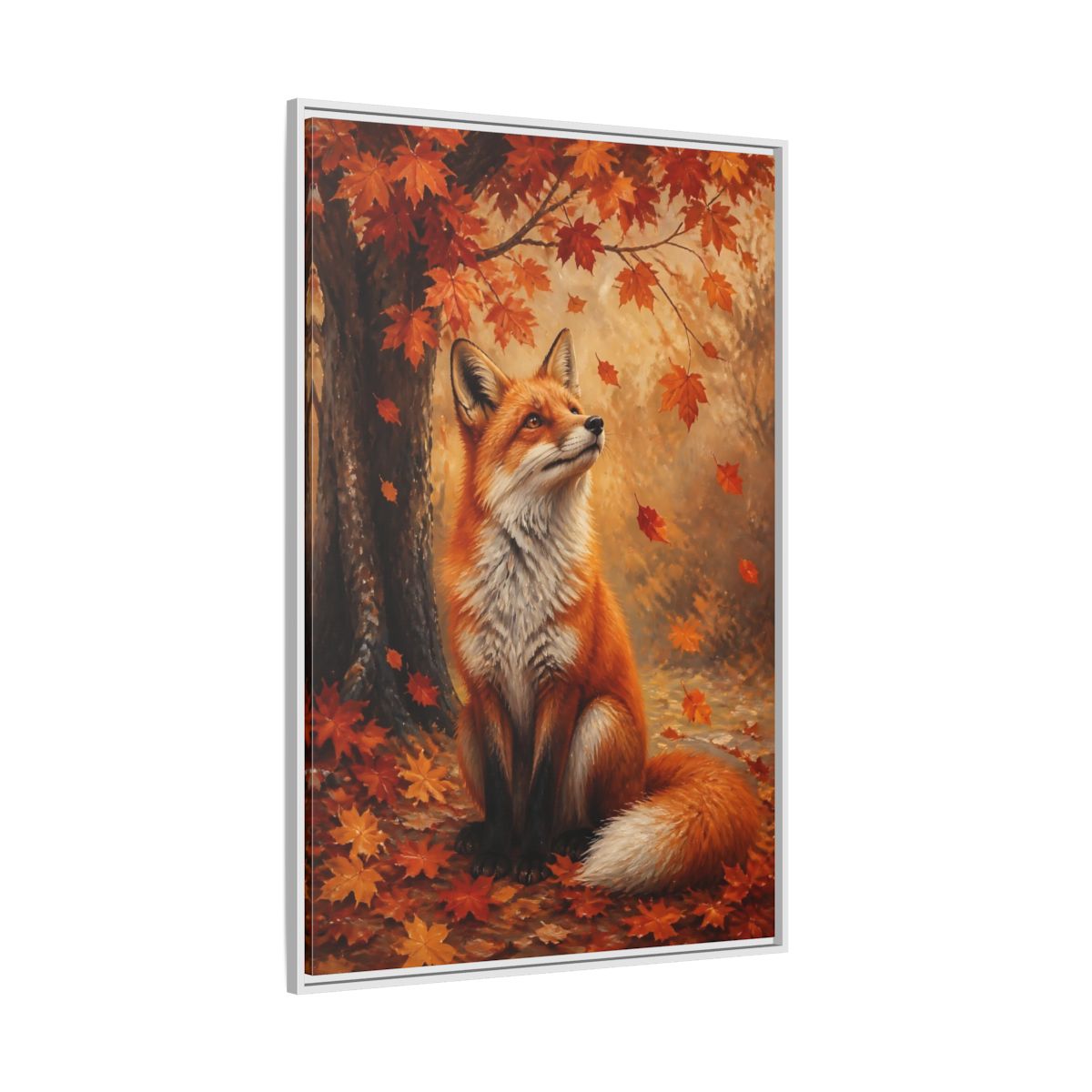 Side Mockup 7. Autumn Red Fox Portrait shown as framed canvas print