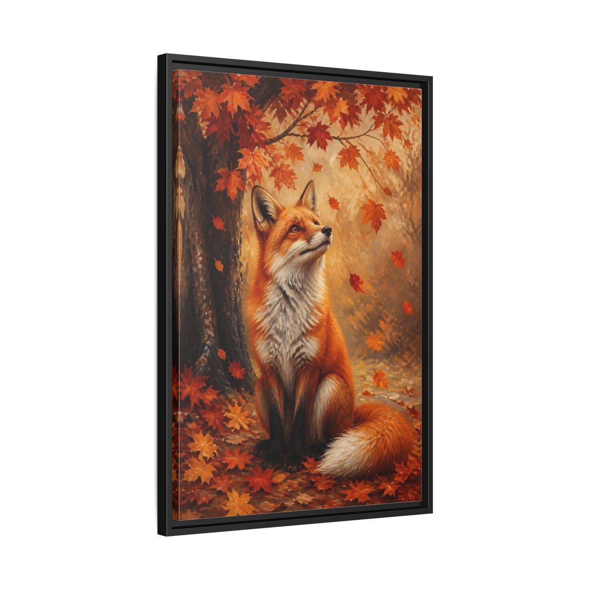 Side Mockup 14. Autumn Red Fox Portrait shown as framed canvas print