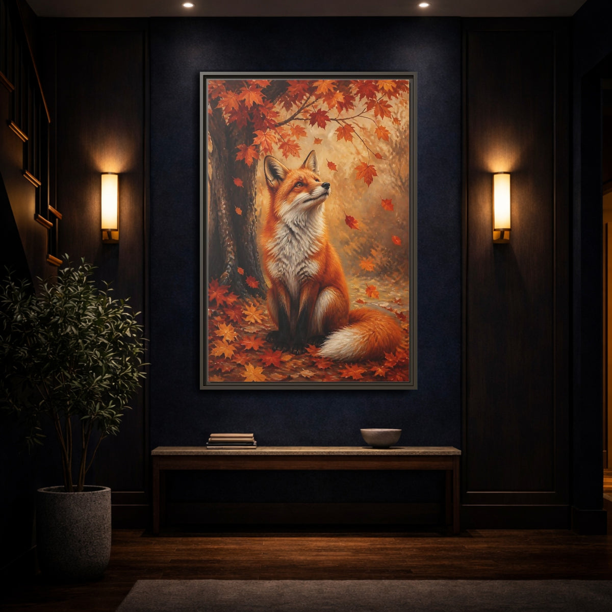 Mockup 4. Autumn Red Fox Portrait shown as framed canvas print