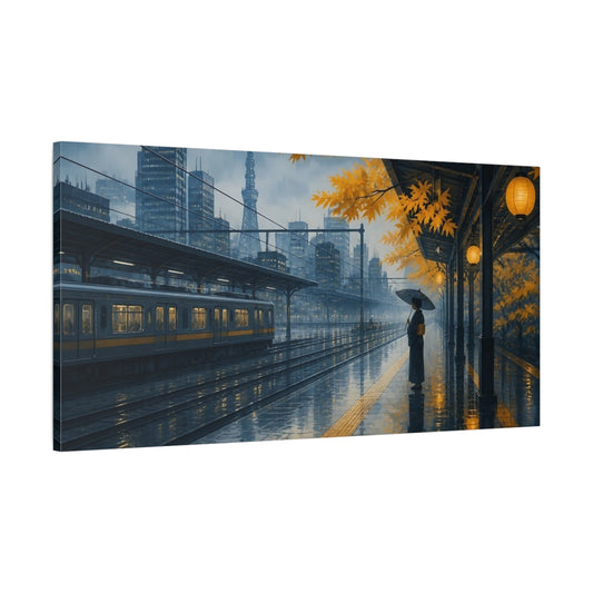 Main Mockup. Autumn Train Station At Dusk shown as canvas print