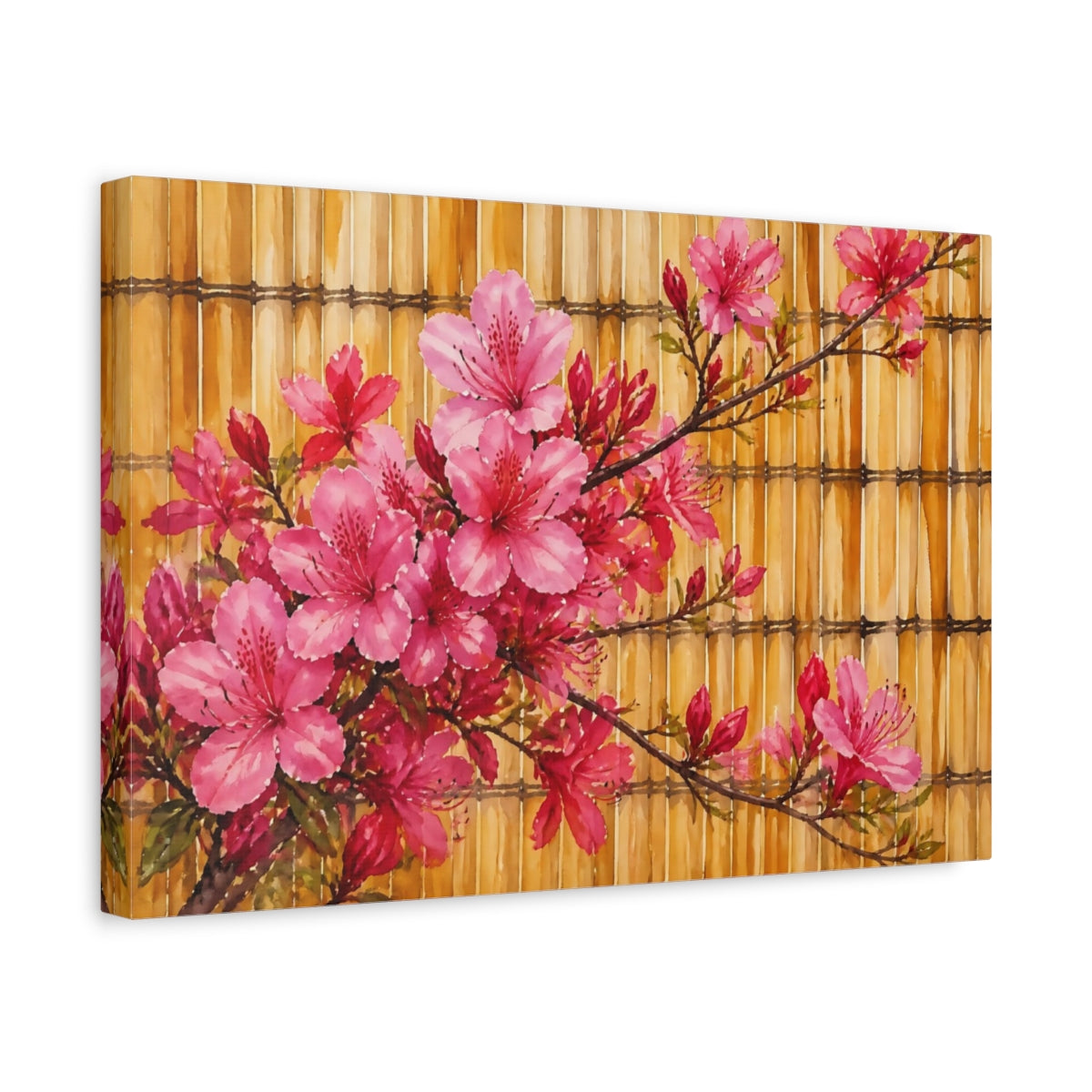 Side Mockup 4. Azalea Flowers On Bamboo shown as canvas print