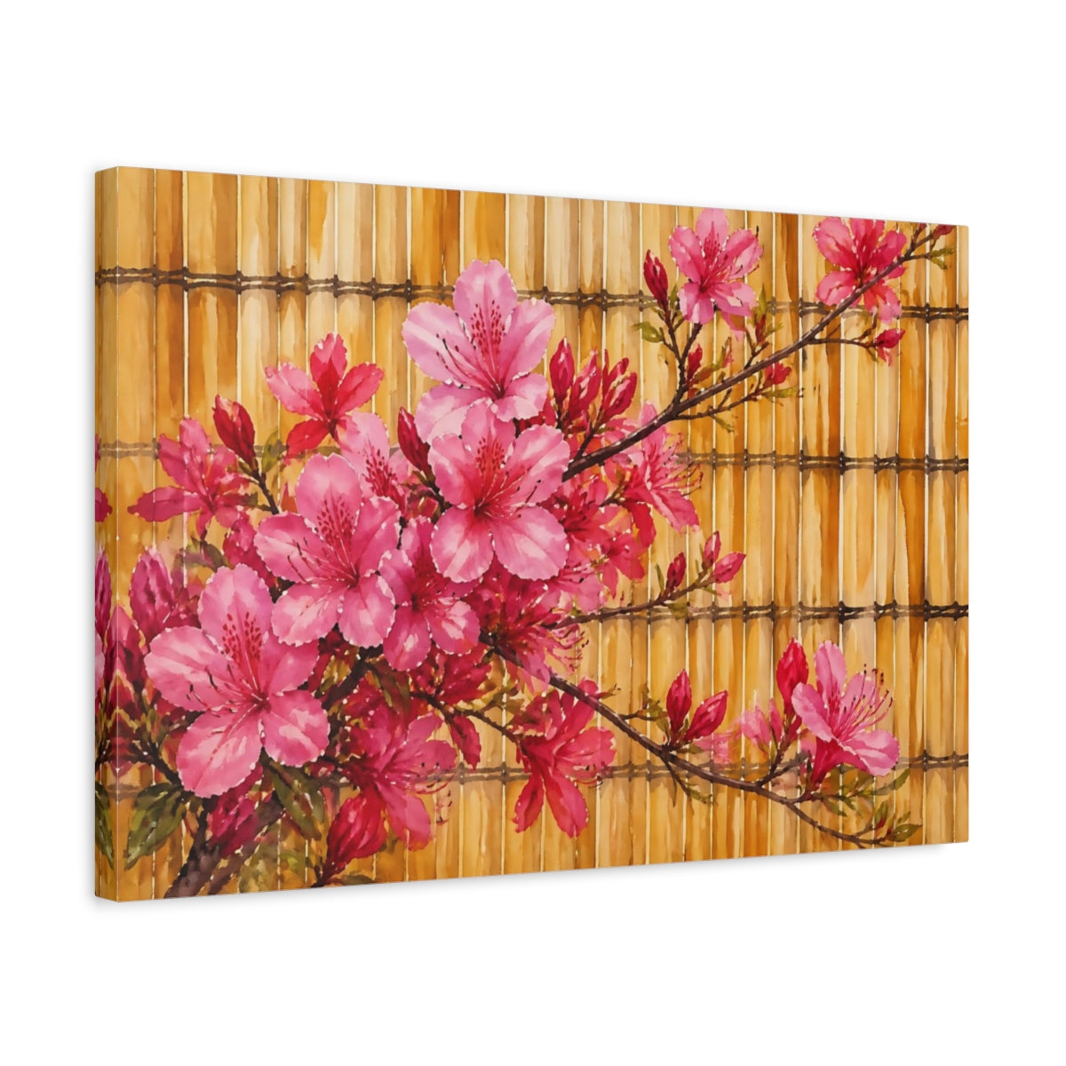 Side Mockup 3. Azalea Flowers On Bamboo shown as canvas print