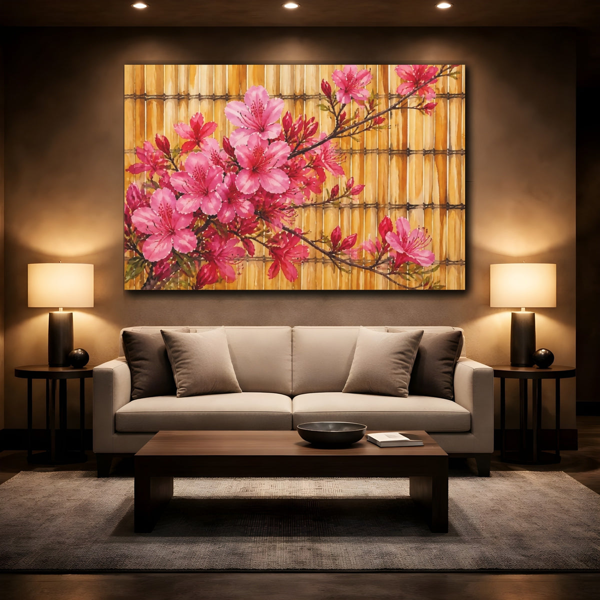 Mockup 2. Azalea Flowers On Bamboo shown as canvas print