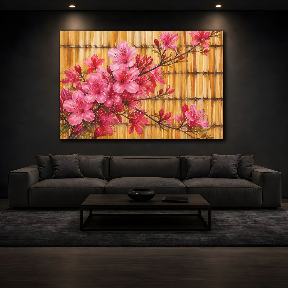 Mockup 3. Azalea Flowers On Bamboo shown as canvas print