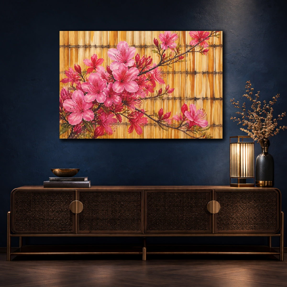 Mockup 4. Azalea Flowers On Bamboo shown as canvas print