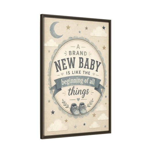 Main Mockup. Baby Shoes Quote Sign shown as framed canvas print