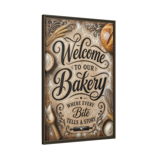 Main Mockup. Bakery Welcome Quote Sign shown as framed canvas print