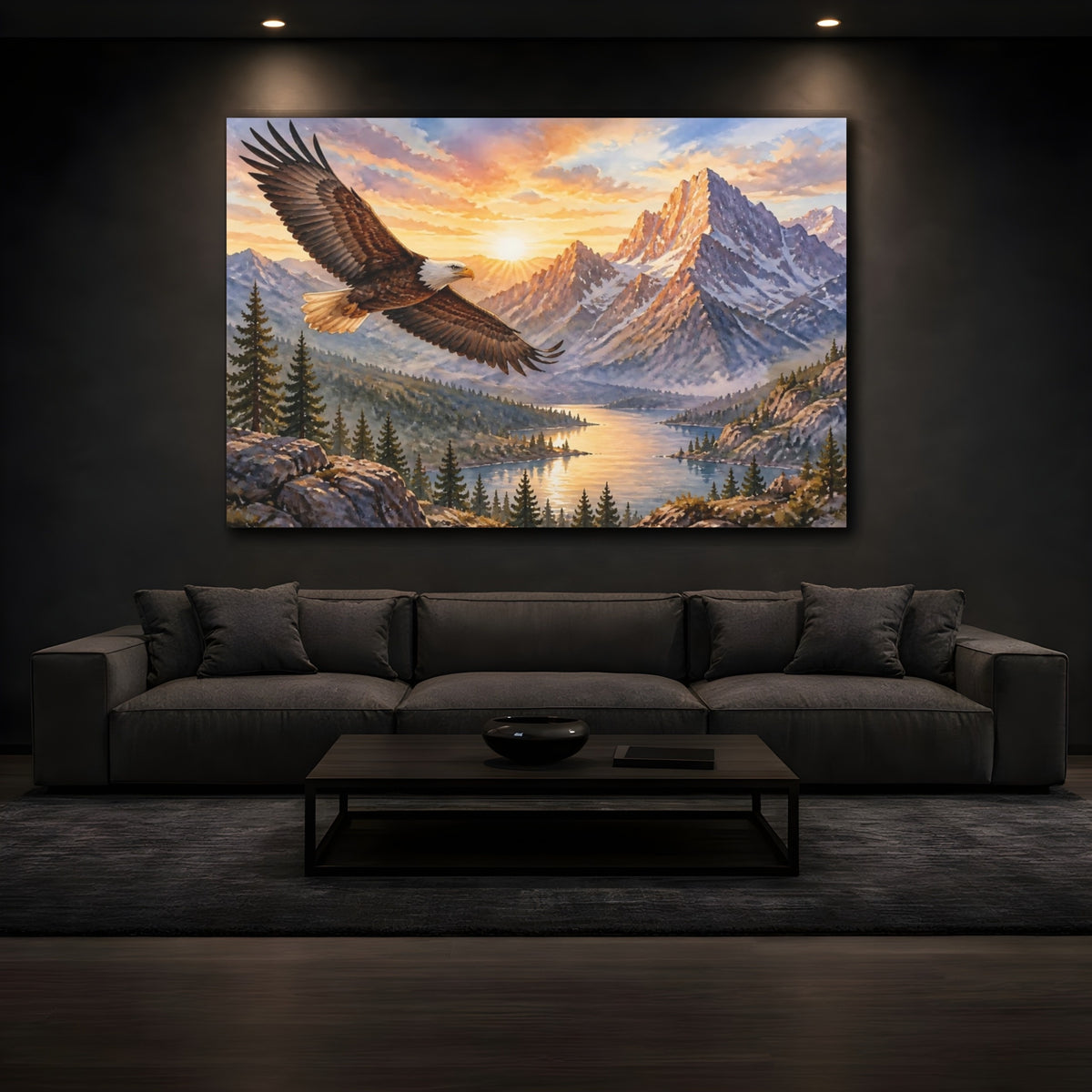 Mockup 3. Bald Eagle Sunrise Landscape shown as canvas print
