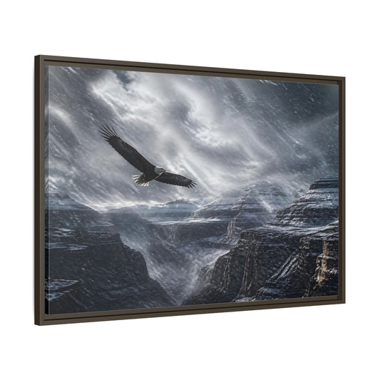Main Mockup. Bald Eagle Winter Landscape shown as framed canvas print