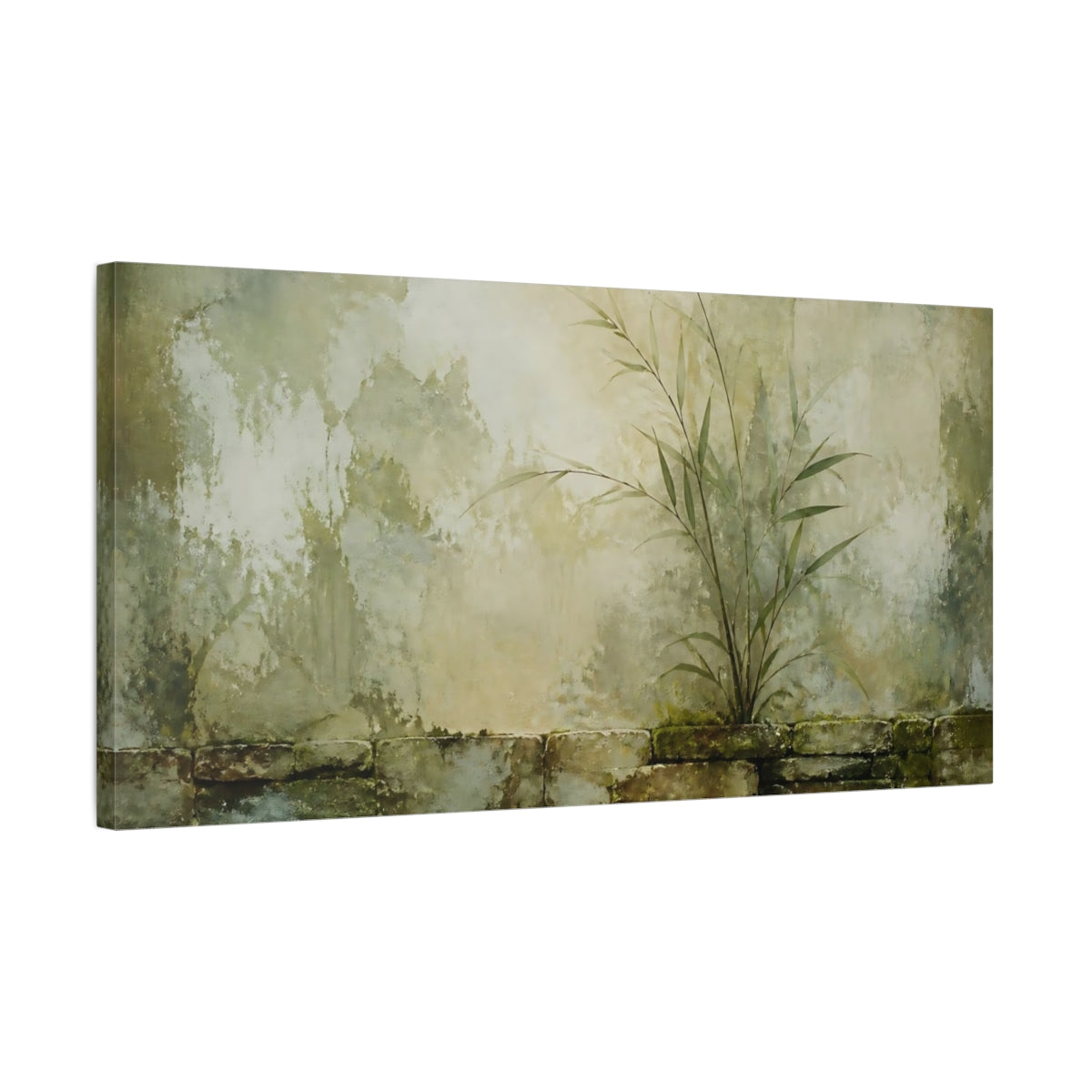 Side Mockup 1. Bamboo On Mossy Wall shown as canvas print