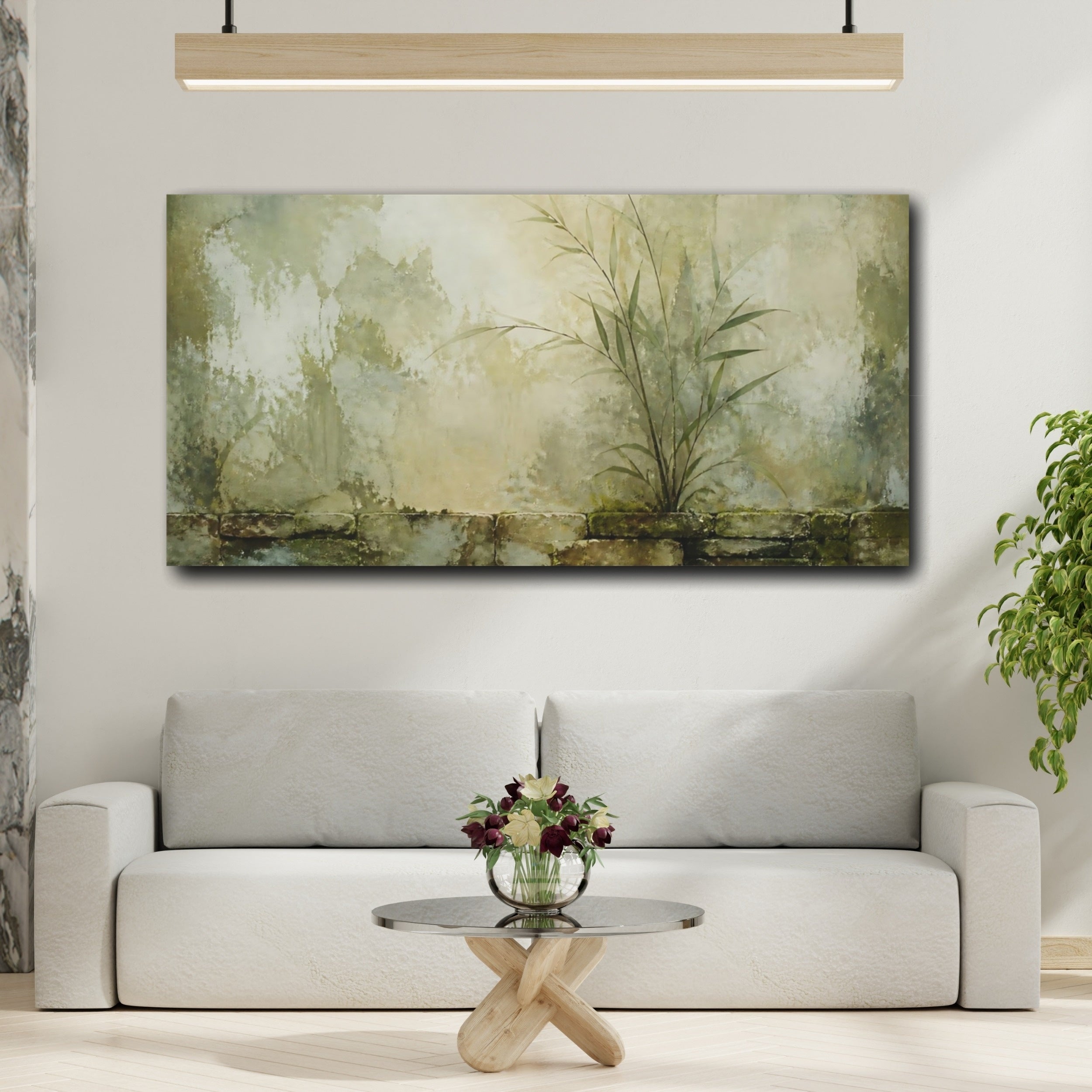 Mockup 2. Bamboo On Mossy Wall shown as canvas print