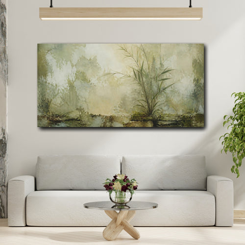 Mockup 2. Bamboo On Mossy Wall shown as canvas print