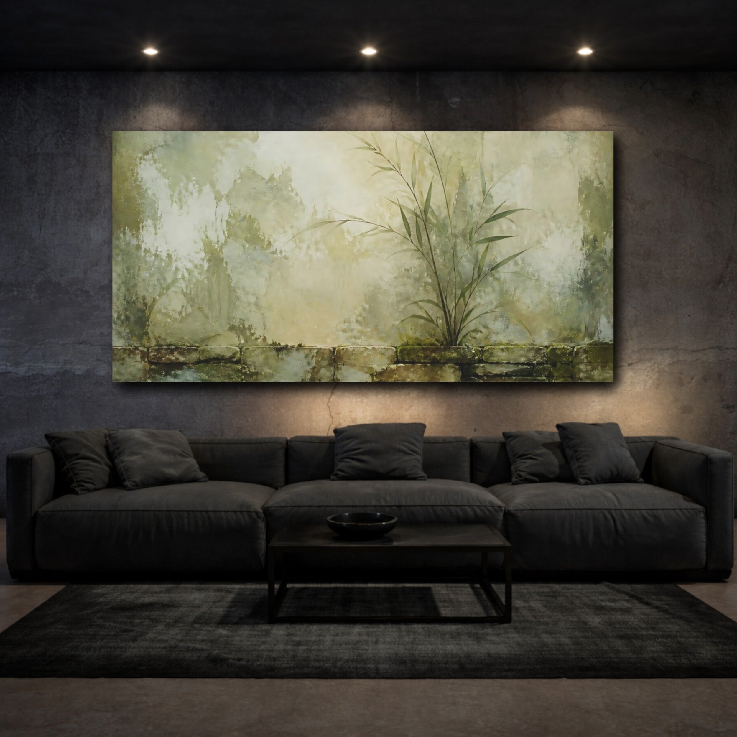 Mockup 3. Bamboo On Mossy Wall shown as canvas print