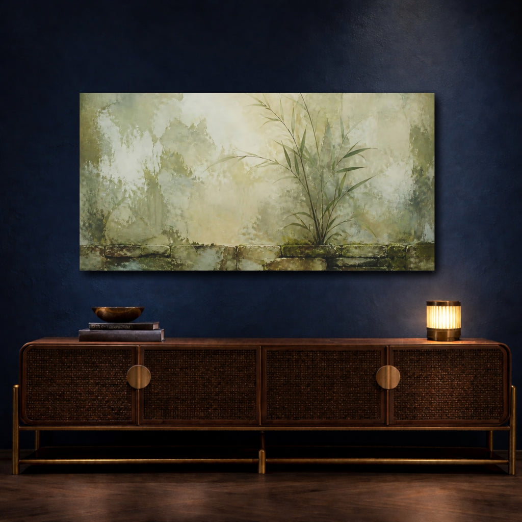 Mockup 4. Bamboo On Mossy Wall shown as canvas print