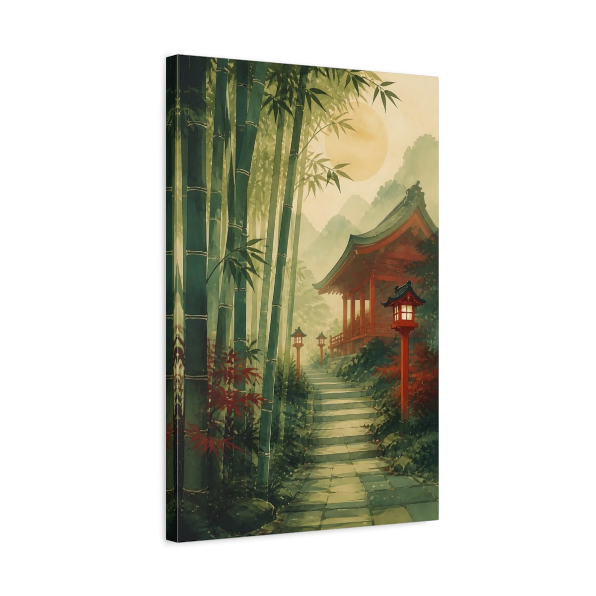 Side Mockup 3. Bamboo Shrine Path shown as canvas print