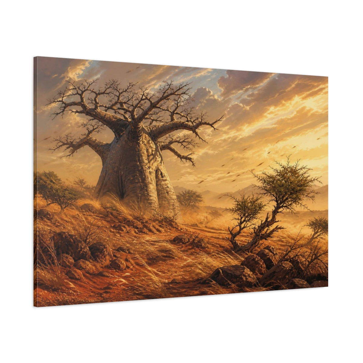 Side Mockup 1. Baobab Tree Landscape shown as canvas print