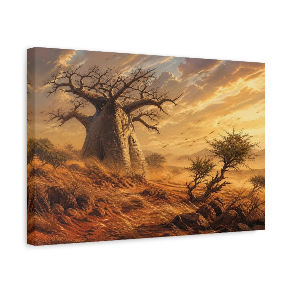 Side Mockup 4. Baobab Tree Landscape shown as canvas print