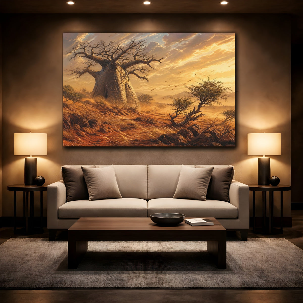Mockup 2. Baobab Tree Landscape shown as canvas print