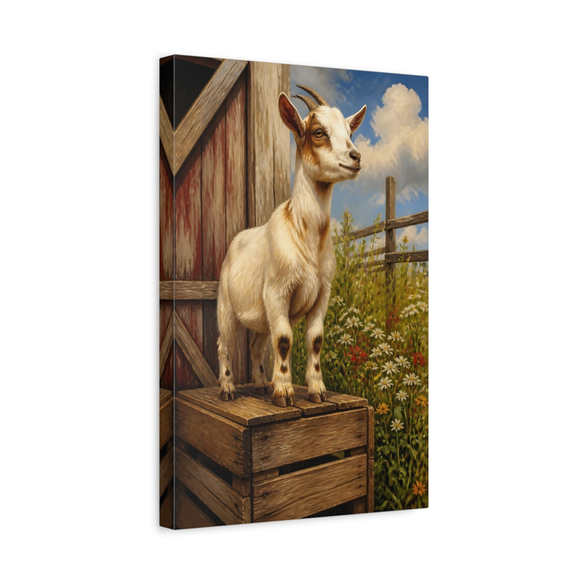 Side Mockup 4. Barn Goat Animals shown as canvas print