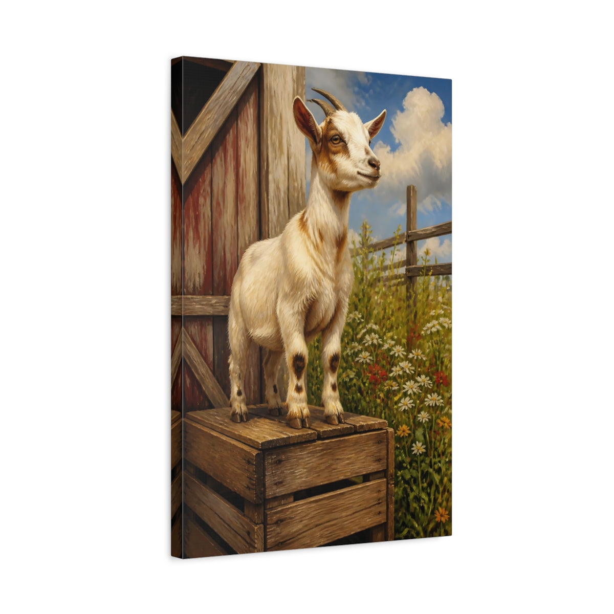Side Mockup 3. Barn Goat Animals shown as canvas print