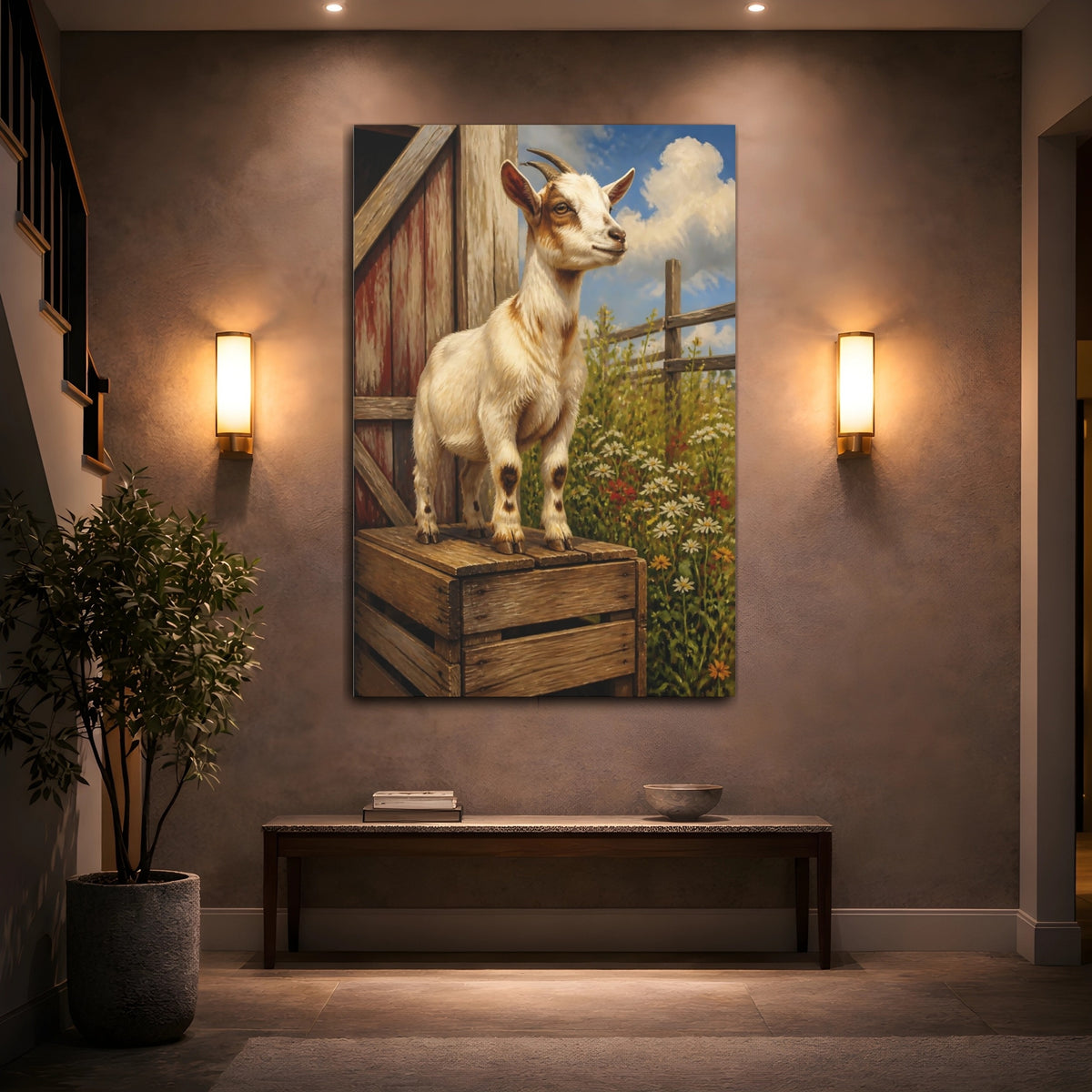 Mockup 2. Barn Goat Animals shown as canvas print