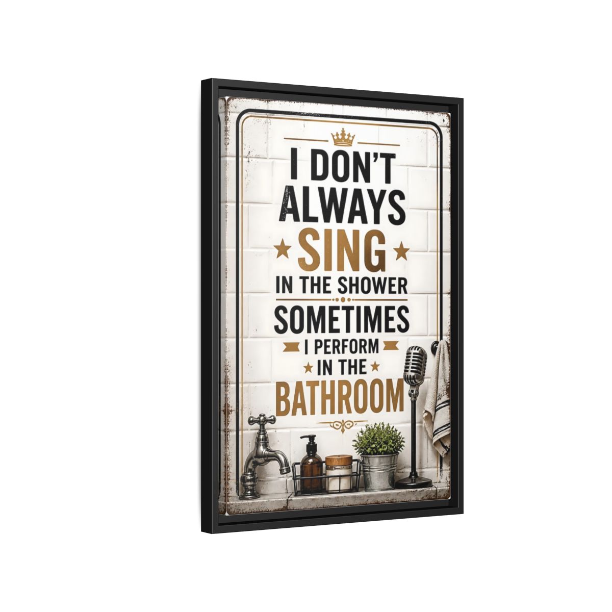 Side Mockup 3. Bathroom Quote Sign shown as framed canvas print