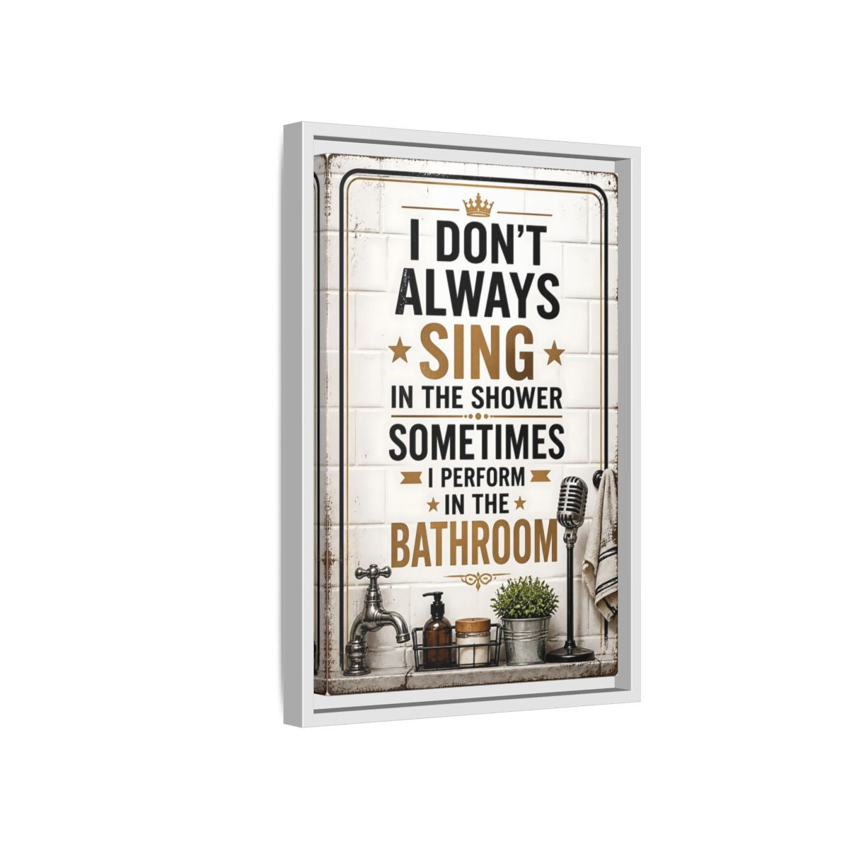 Side Mockup 4. Bathroom Quote Sign shown as framed canvas print