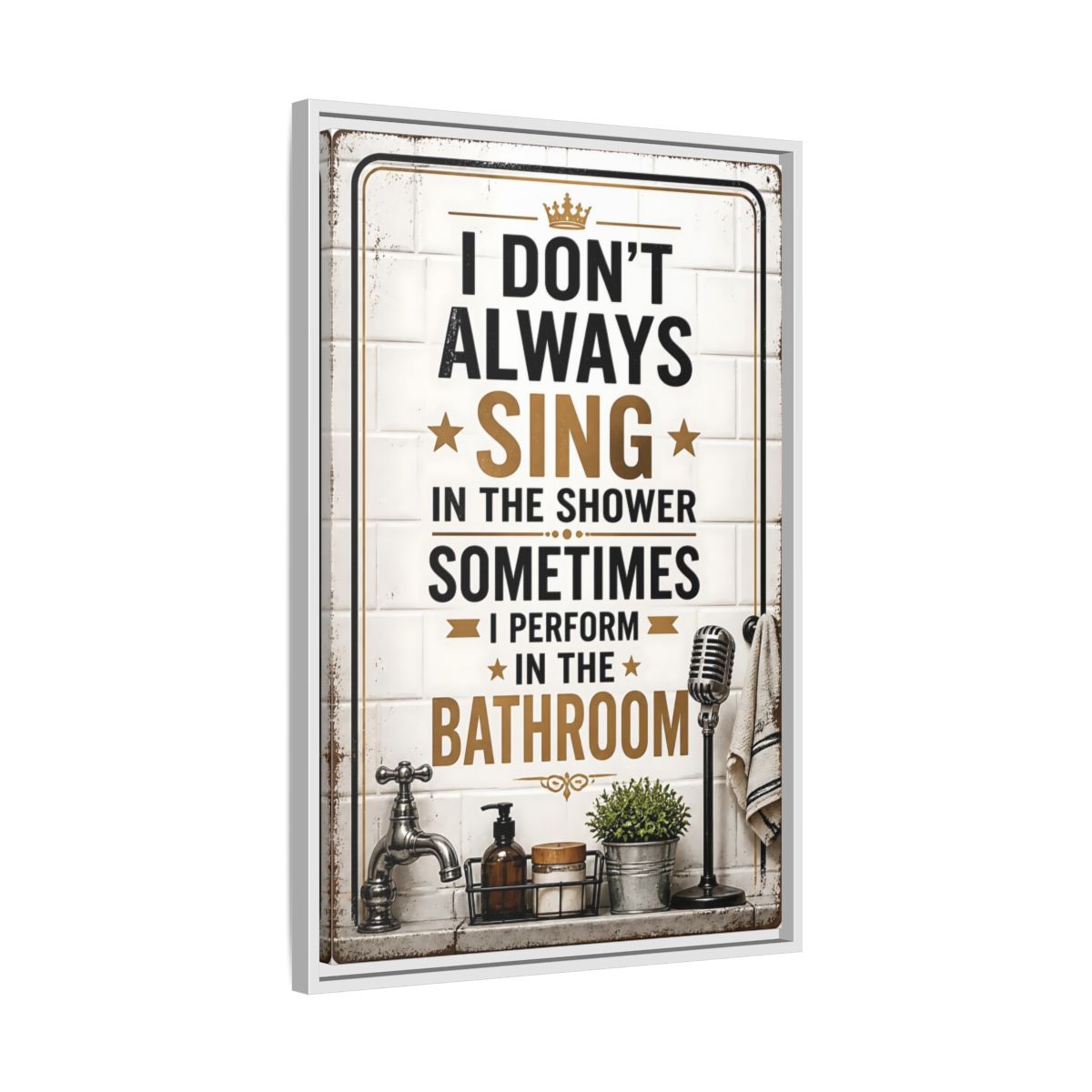 Side Mockup 10. Bathroom Quote Sign shown as framed canvas print