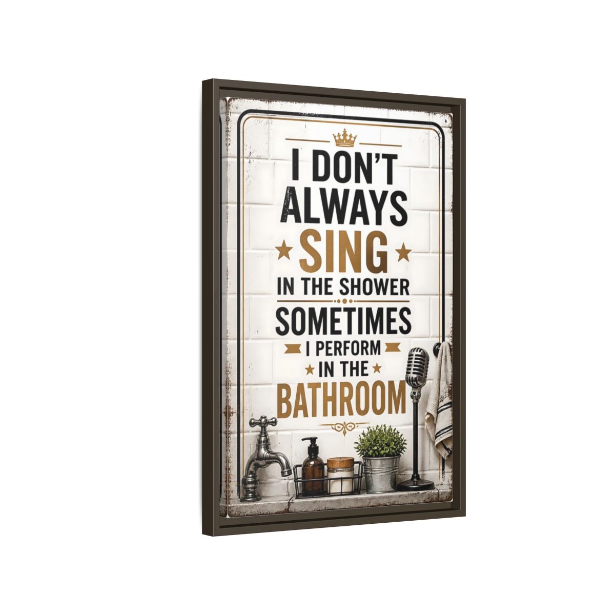 Side Mockup 2. Bathroom Quote Sign shown as framed canvas print