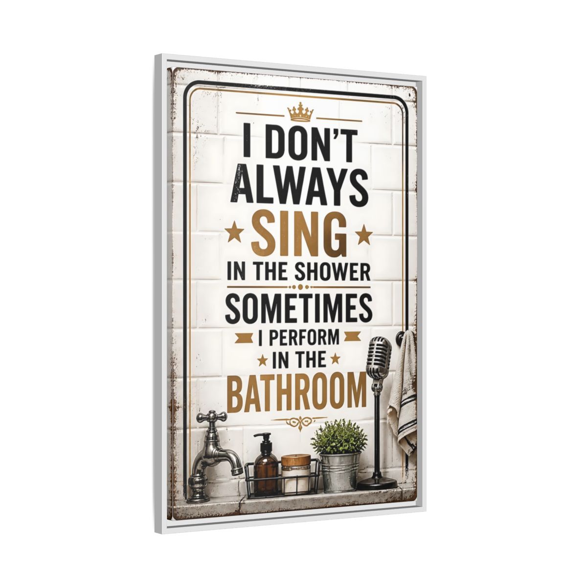Side Mockup 9. Bathroom Quote Sign shown as framed canvas print