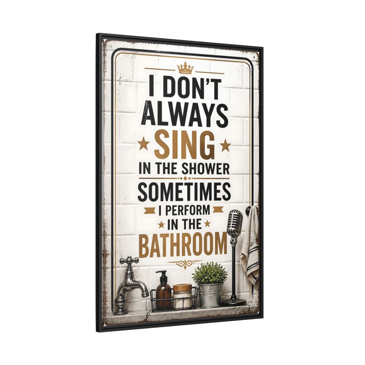 Side Mockup 12. Bathroom Quote Sign shown as framed canvas print