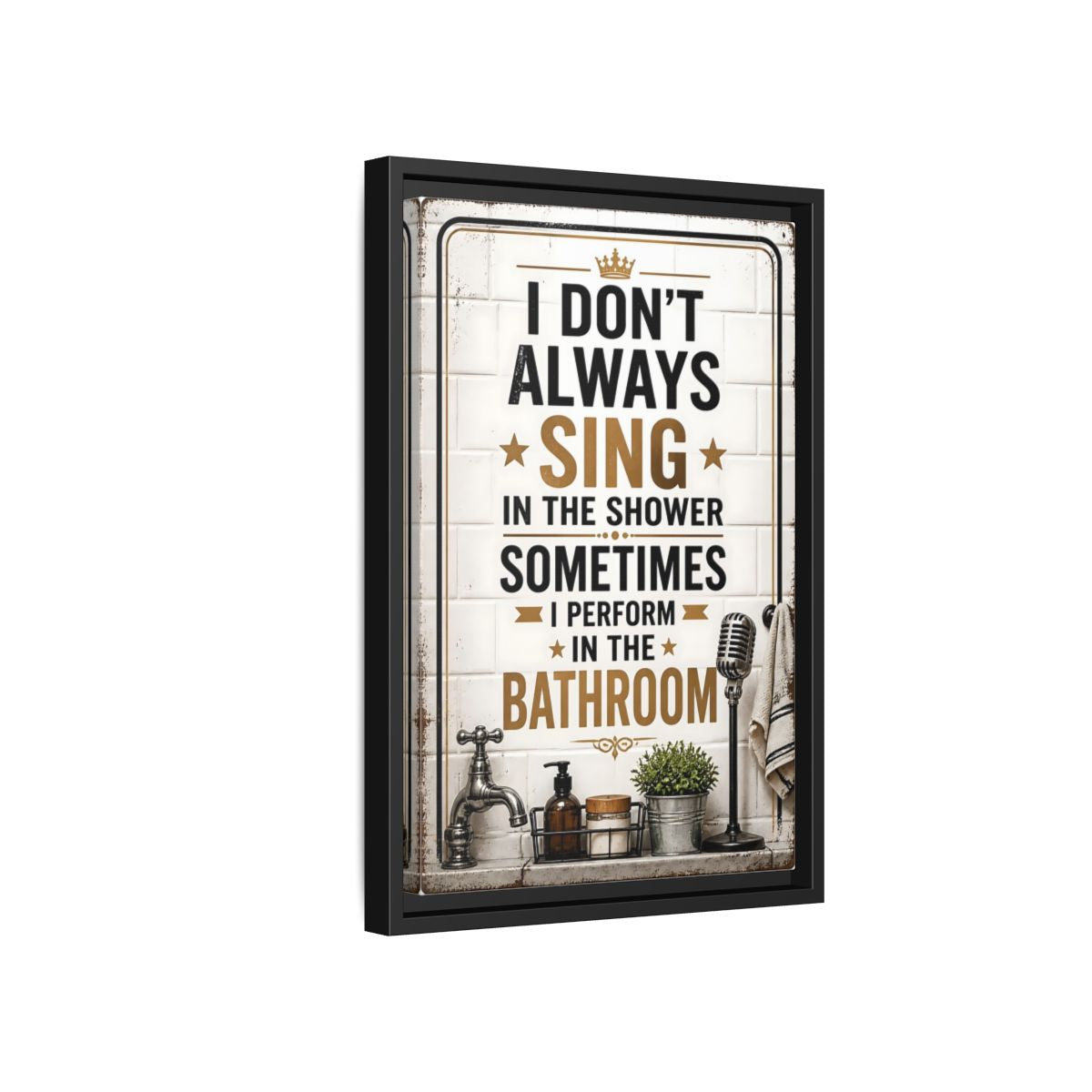 Side Mockup 6. Bathroom Quote Sign shown as framed canvas print