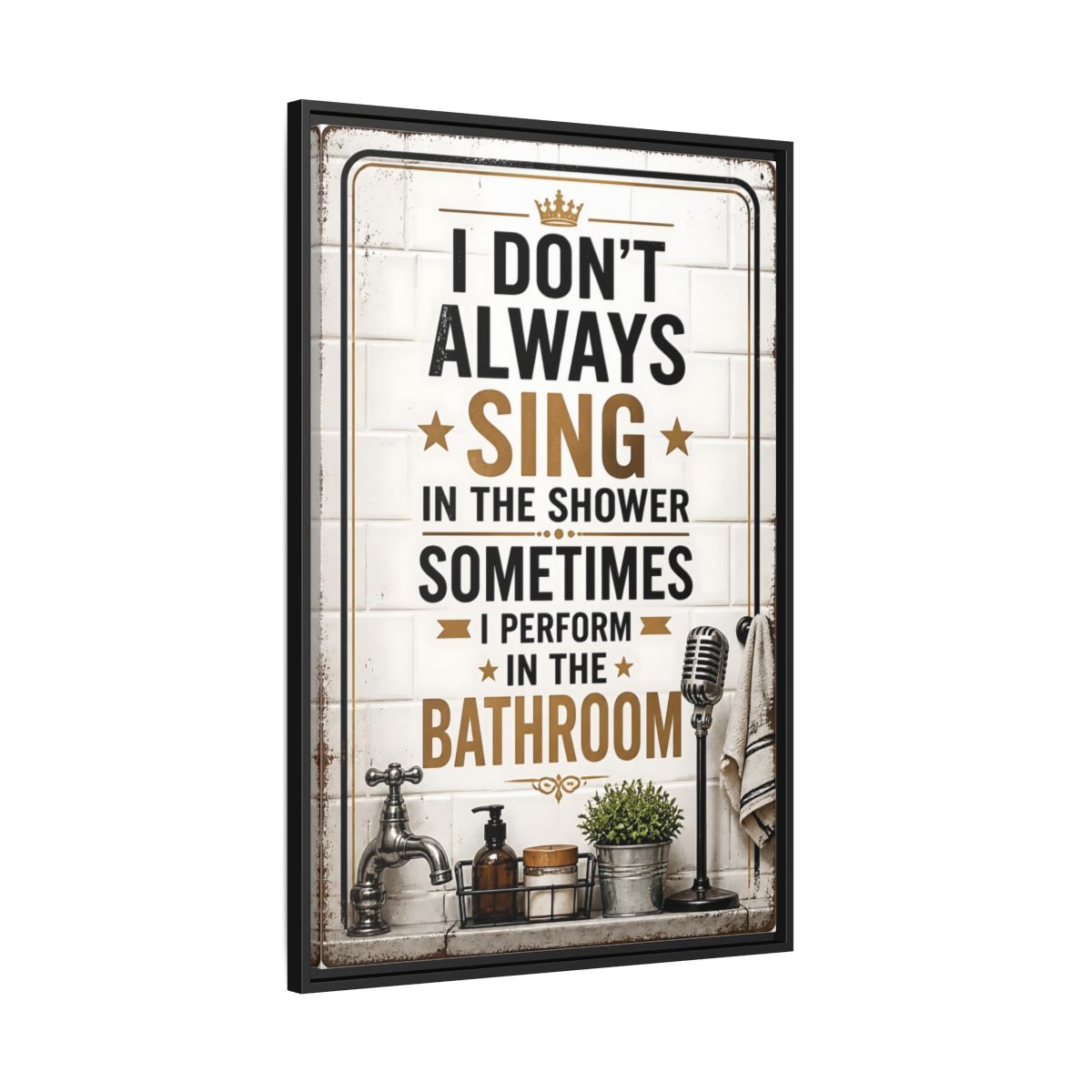 Side Mockup 13. Bathroom Quote Sign shown as framed canvas print
