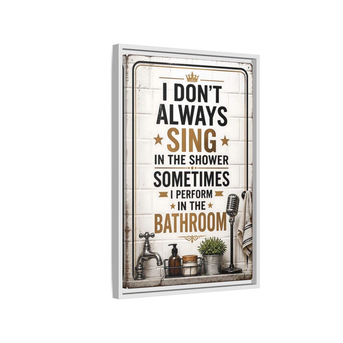 Side Mockup 1. Bathroom Quote Sign shown as framed canvas print