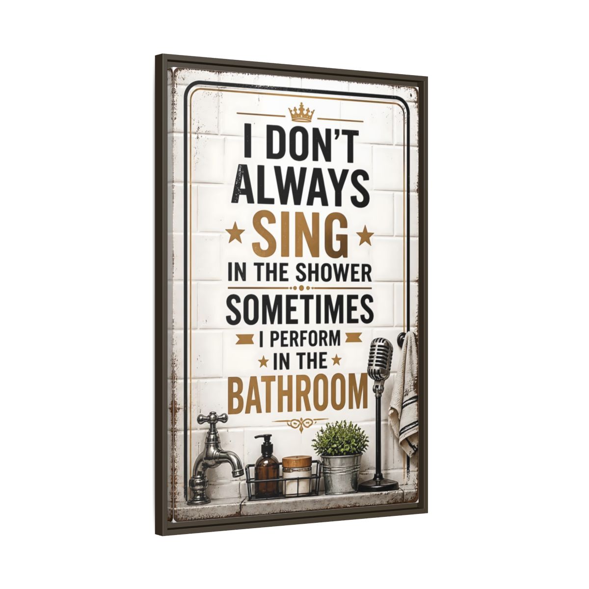 Main Mockup. Bathroom Quote Sign shown as framed canvas print