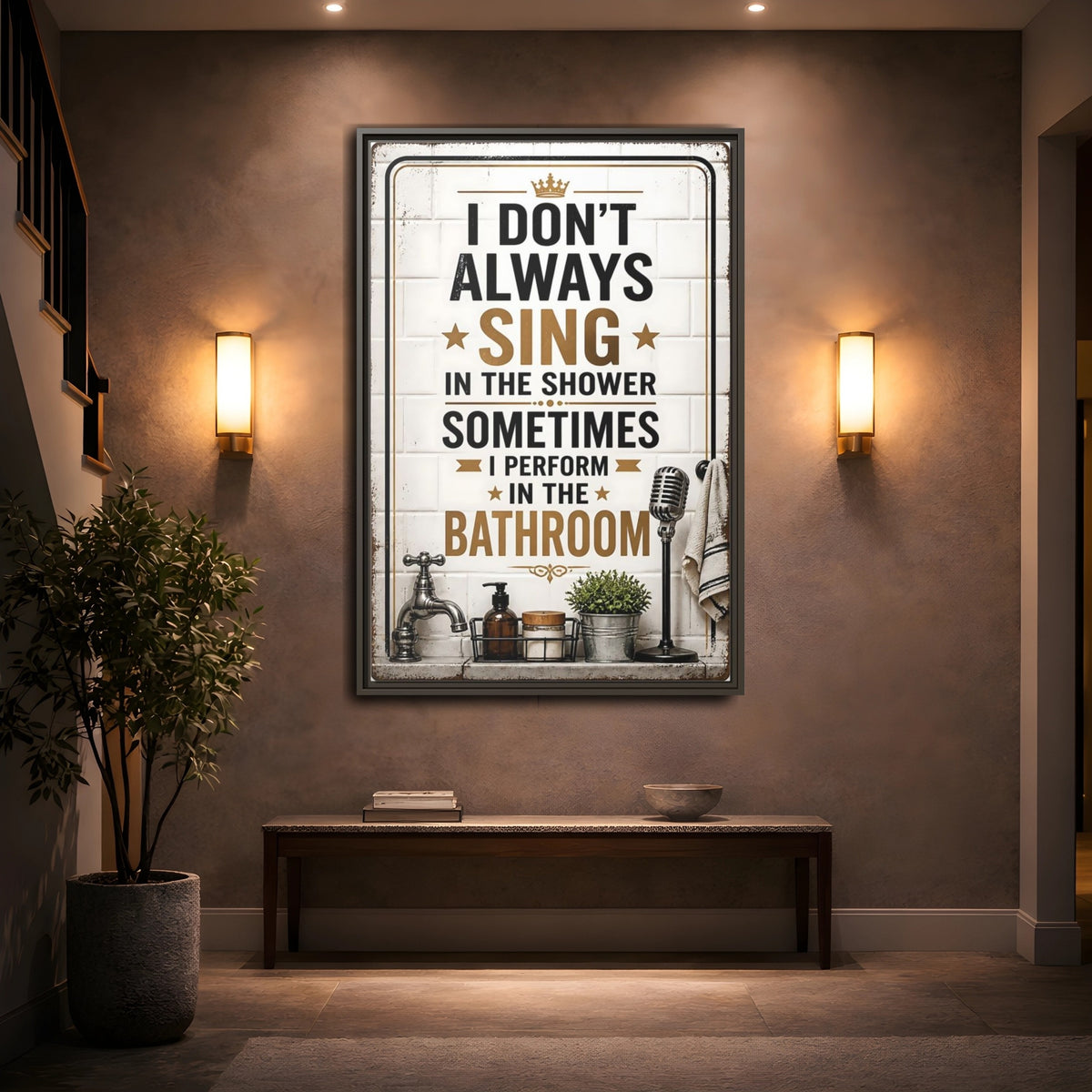 Mockup 2. Bathroom Quote Sign shown as framed canvas print