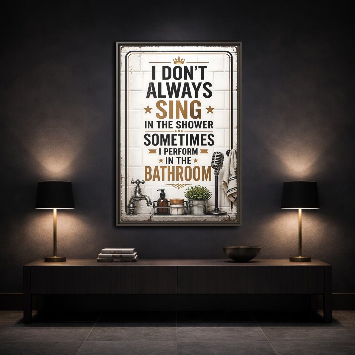 Mockup 3. Bathroom Quote Sign shown as framed canvas print